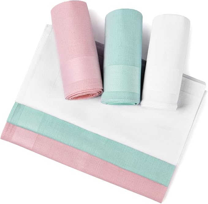 Pink, green, and white handkerchiefs on a white background.