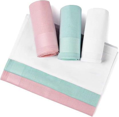 Pink, green, and white handkerchiefs on a white background.